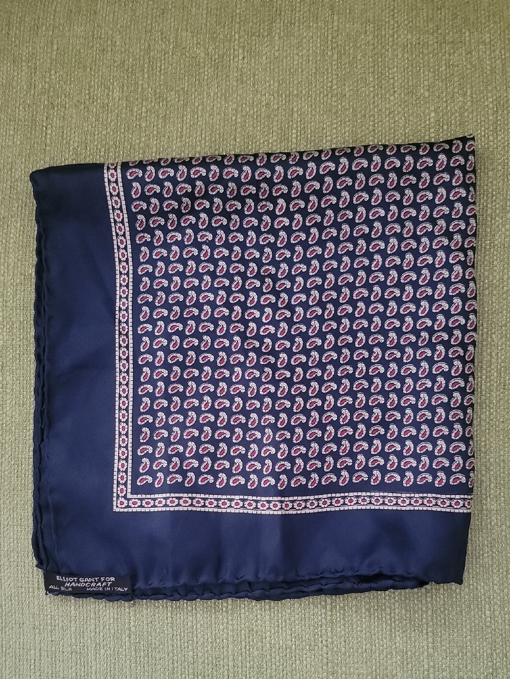 Elliot Gant Vintage Navy Paisley Silk Pocket Square - Unbranded